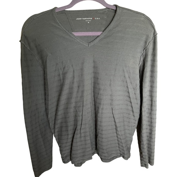 John Varvatos USA Other - John Varvatos USA Mens Grey Textured Stripe V-Neck Long Sleeve Shirt Size M